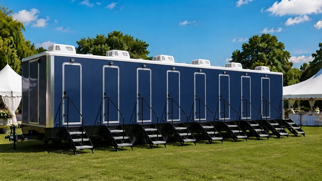8 stall restroom trailer from our Compton fleet